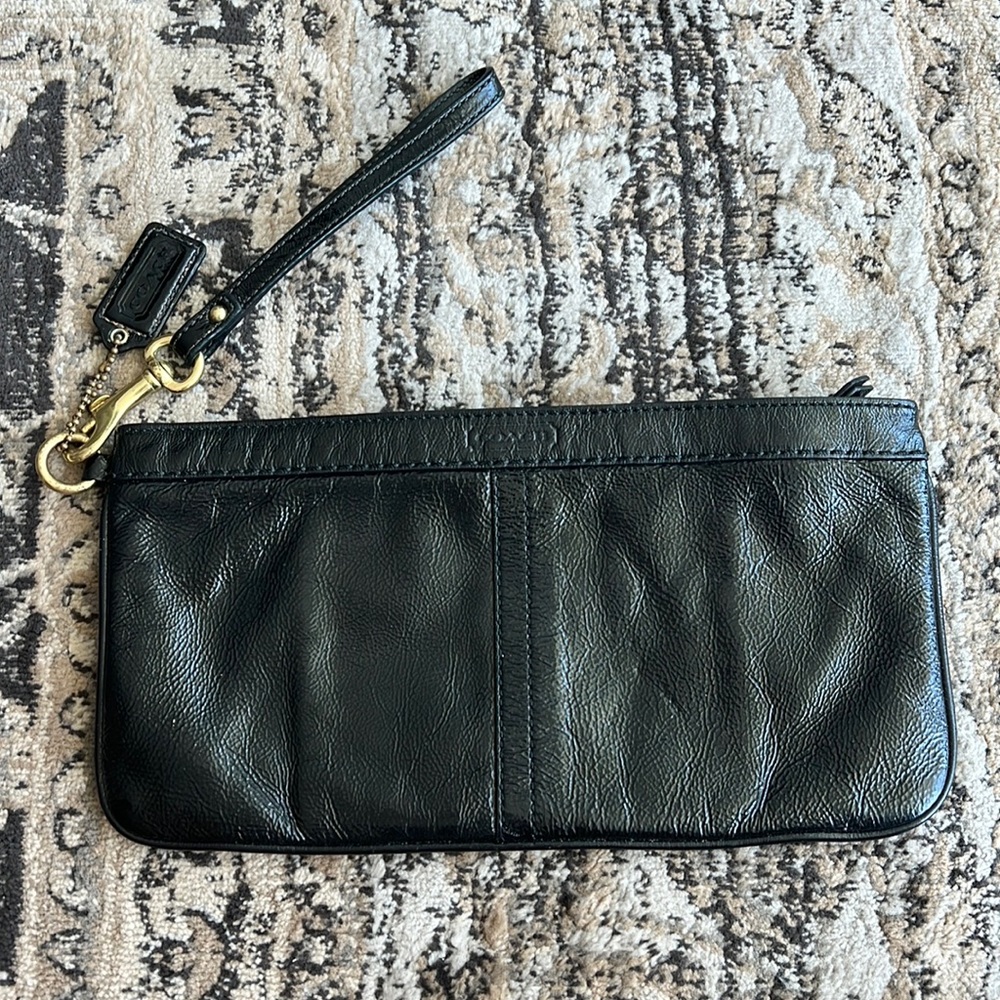 Coach black patent leather wristlet/clutch